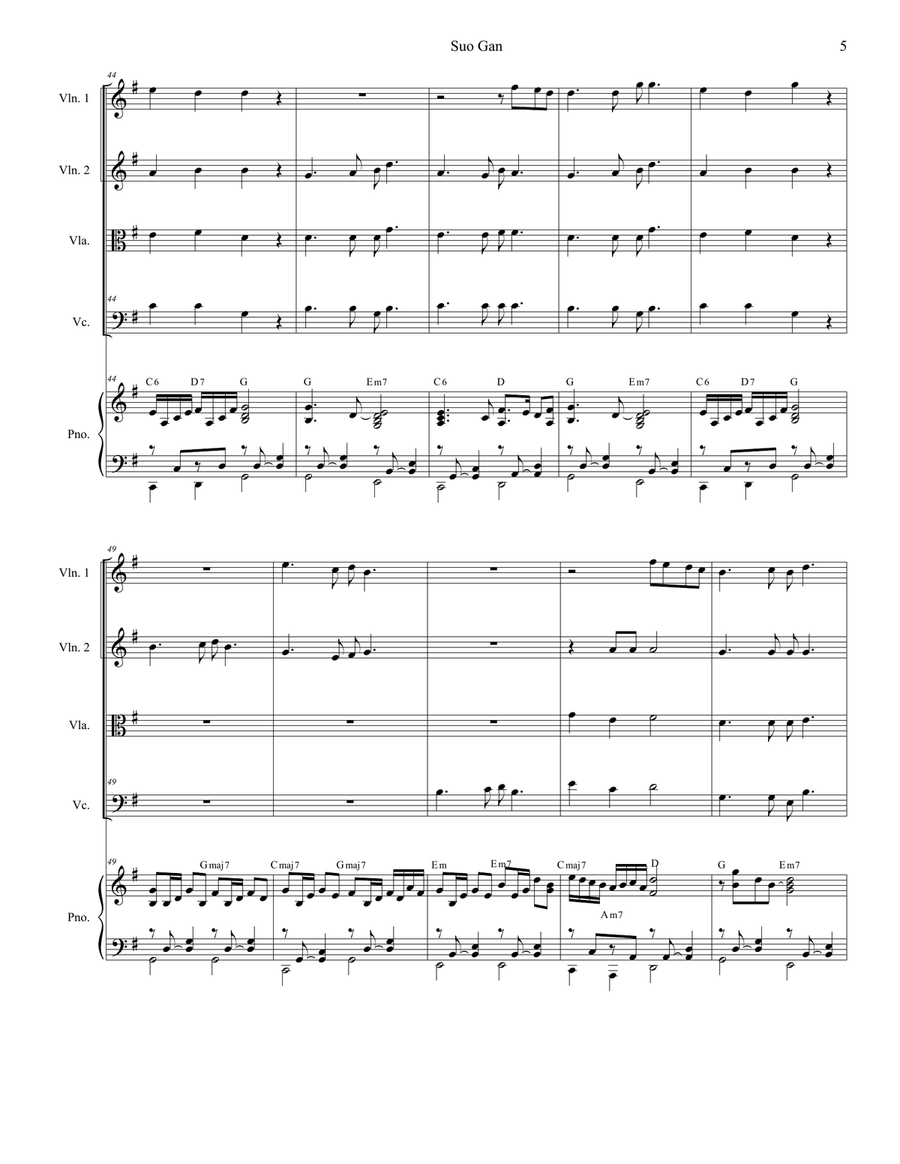 Suo Gan (String Quartet and Piano) String Quartet scores gallery preview page 5