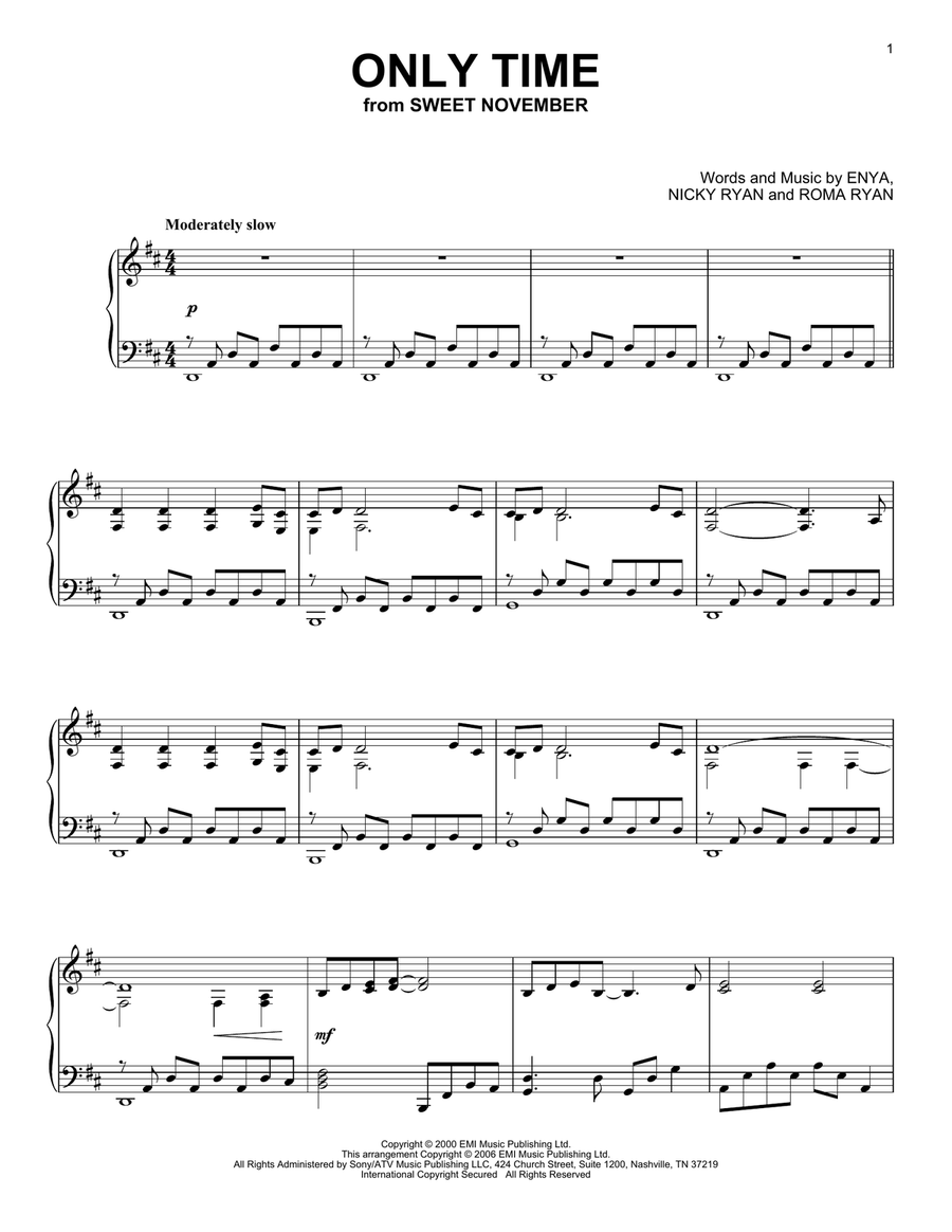 Only Time Piano Solo scores gallery preview page 1