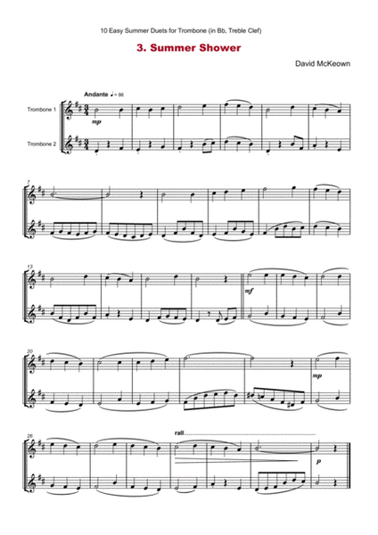 10 Easy Summer Duets for Trombone (in Bb, Treble Clef)