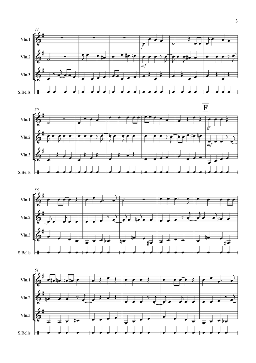 Jingle Bells (jazzy style!) for Violin Trio Jingle Bells (jazzy style!) for Violin Trio Violin Solo scores gallery preview page 3