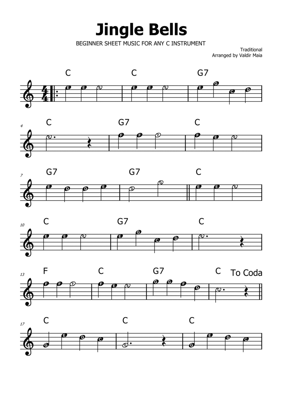 Jingle Bells - C Major (with note names) C Instrument scores gallery preview page 1