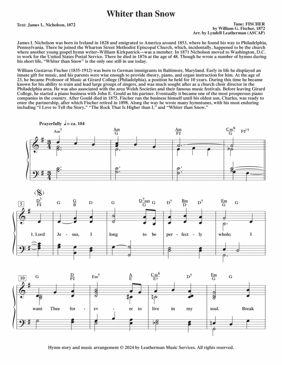 Whiter than Snow Piano, Vocal, Guitar scores gallery preview page 1