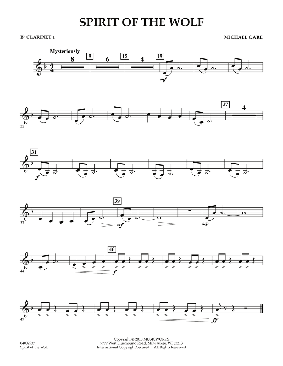 Spirit Of The Wolf - Bb Clarinet 1 Concert Band scores gallery preview page 1