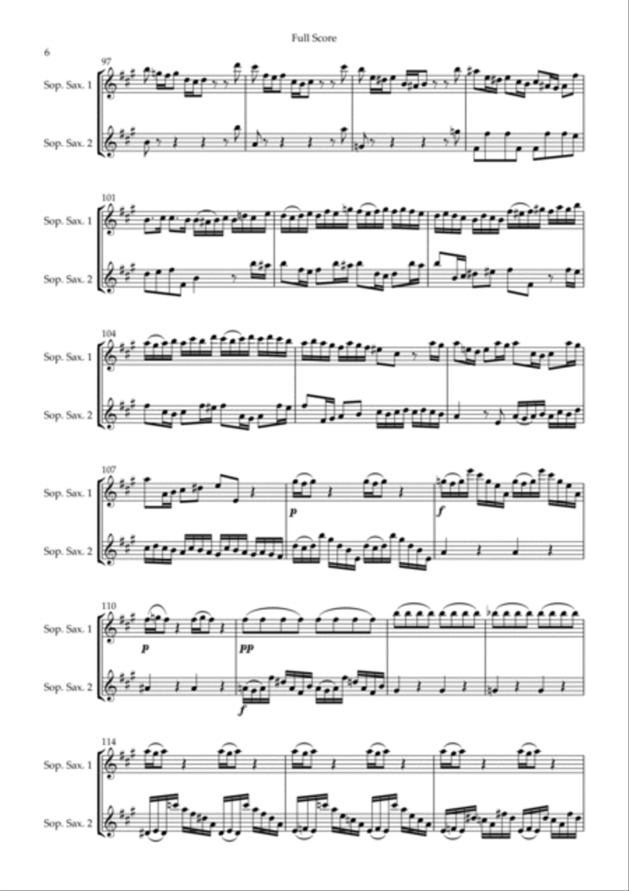 Brandenburg Concerto No. 3 in G major, BWV 1048 1st Mov. (J.S. Bach) for Soprano Saxophone Duo Woodwind Duet scores gallery preview page 6