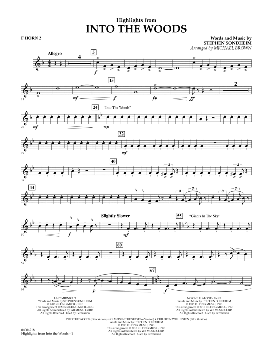 Highlights From Into The Woods - F Horn 2 Horn scores gallery preview page 1