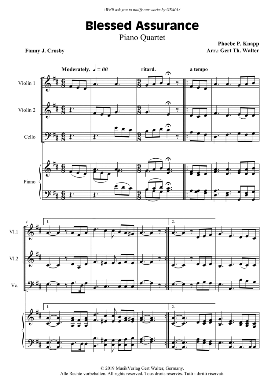 Blessed Assurance Blessed Assurance Piano Quartet scores gallery preview page 1