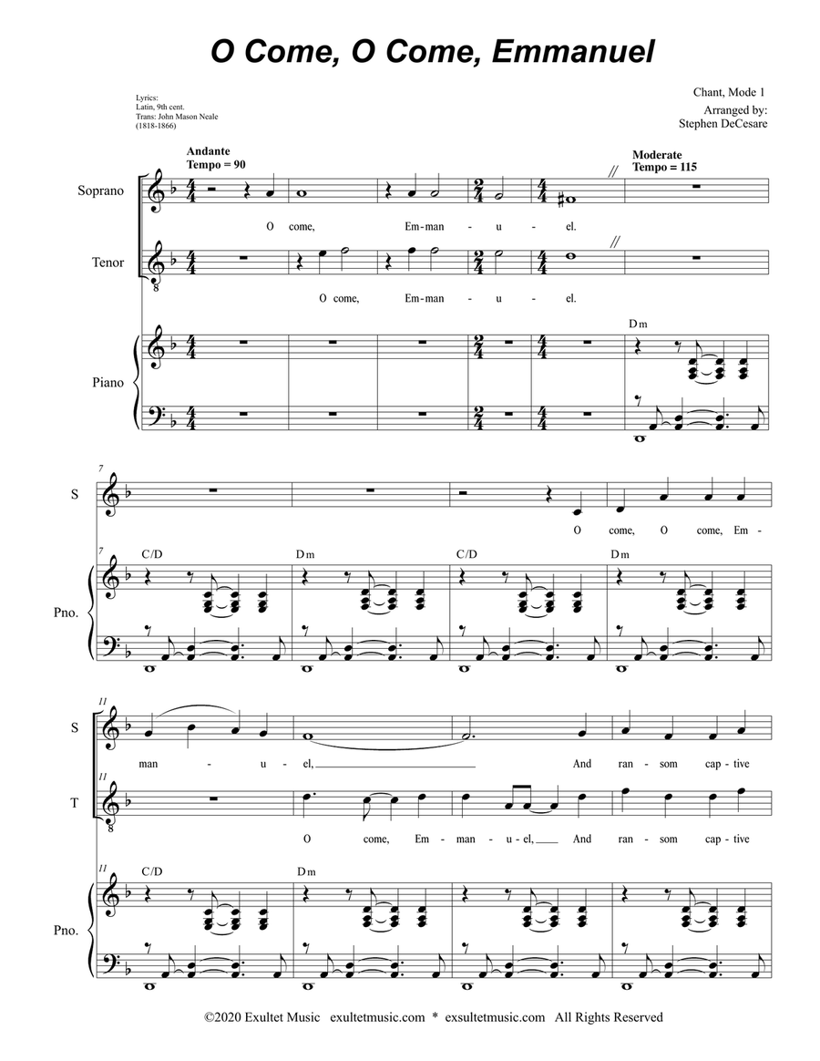 O Come, O Come, Emmanuel (Duet for Soprano and Tenor Solo) Tenor Voice scores gallery preview page 1