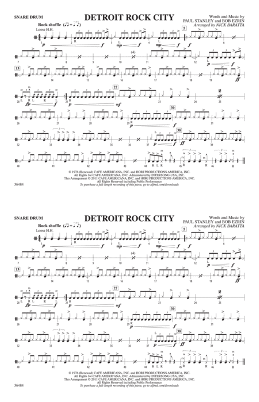 Detroit Rock City: Snare Drum Marching Band scores gallery preview page 1