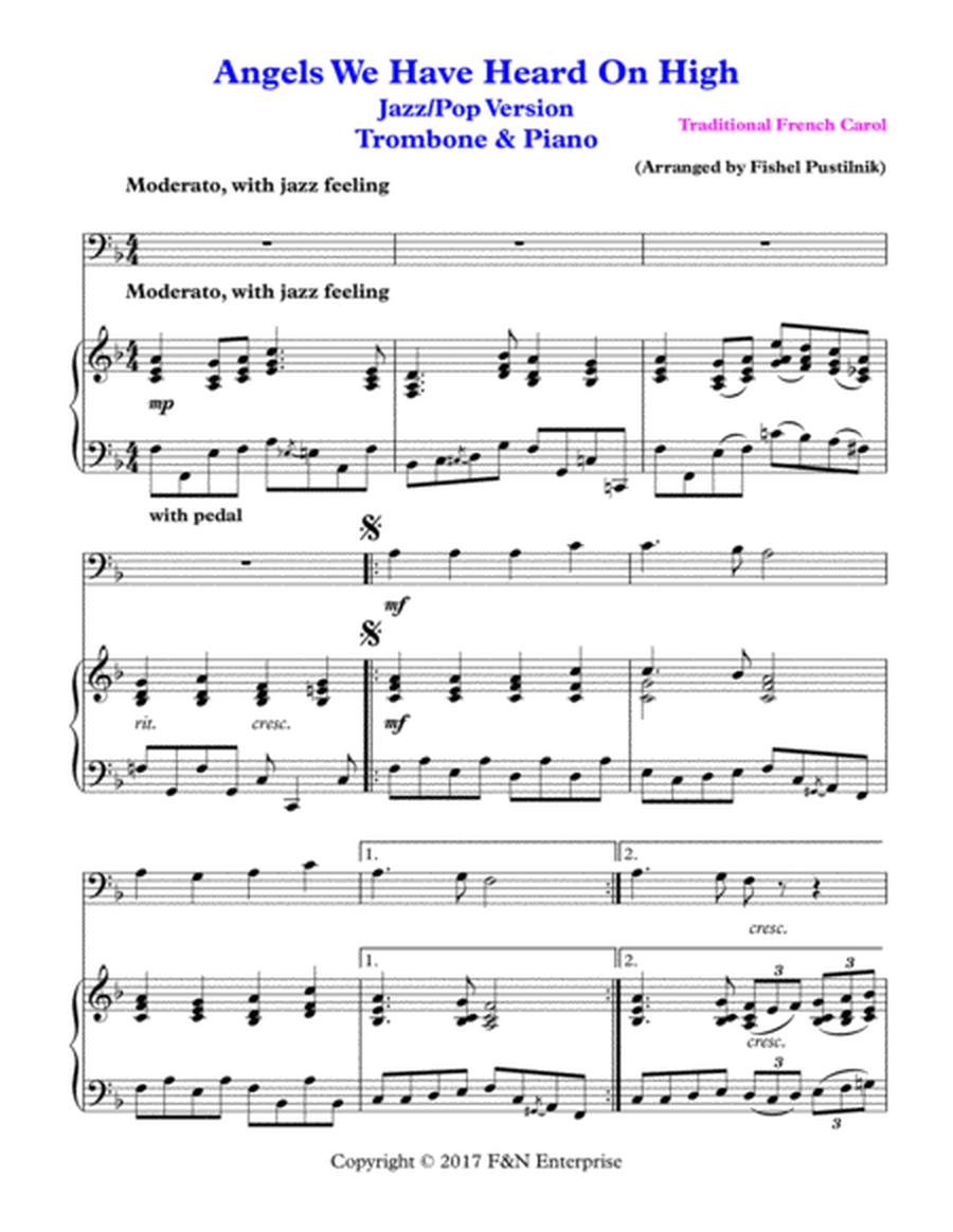 "Angels We Have Heard On High"-Piano Background for Trombone and Piano image number null