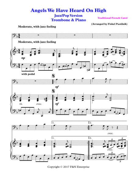 "Angels We Have Heard On High"-Piano Background for Trombone and Piano image number null