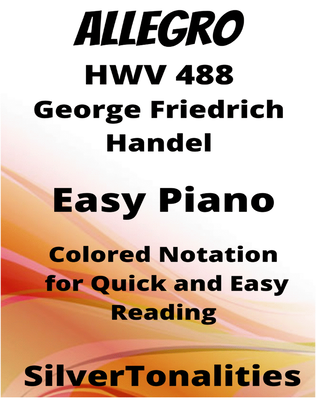 Book cover for Allegro HWV 488 Easy Piano Sheet Music with Colored Notation
