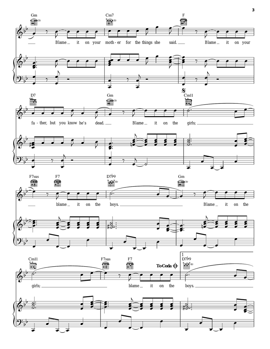Blame It On The Girls Piano, Vocal, Guitar scores gallery preview page 3