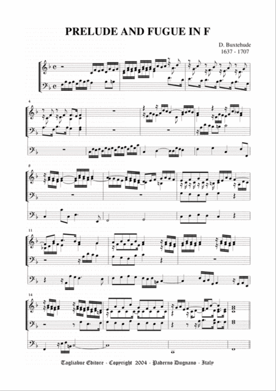 BUXTEHUDE - PRELUDE AND FUGUE in F - BuxWV 144 - For Organ 3 staff Organ Solo scores gallery preview page 1