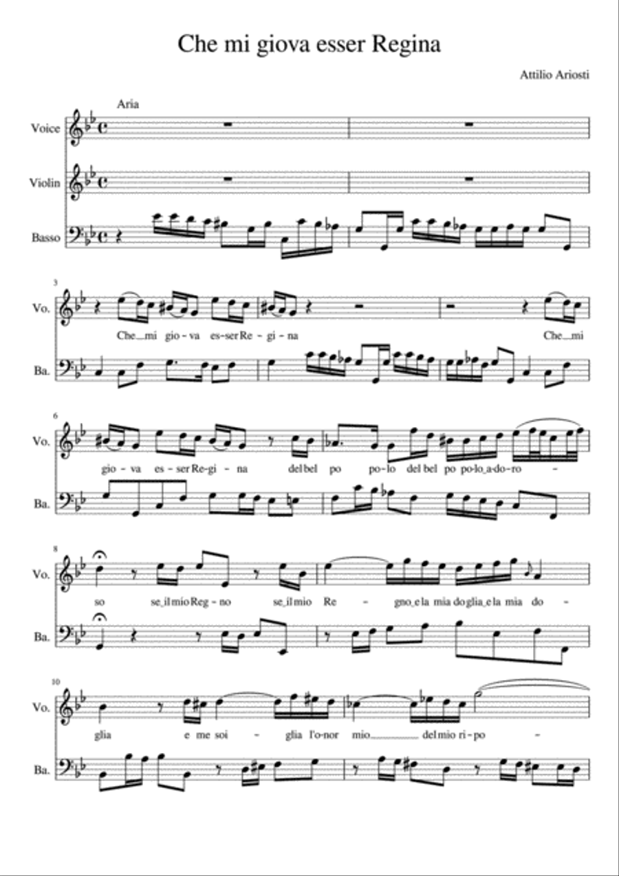 Che mi giova esser Regina Complete Score with Parts Small Ensemble scores gallery preview page 1