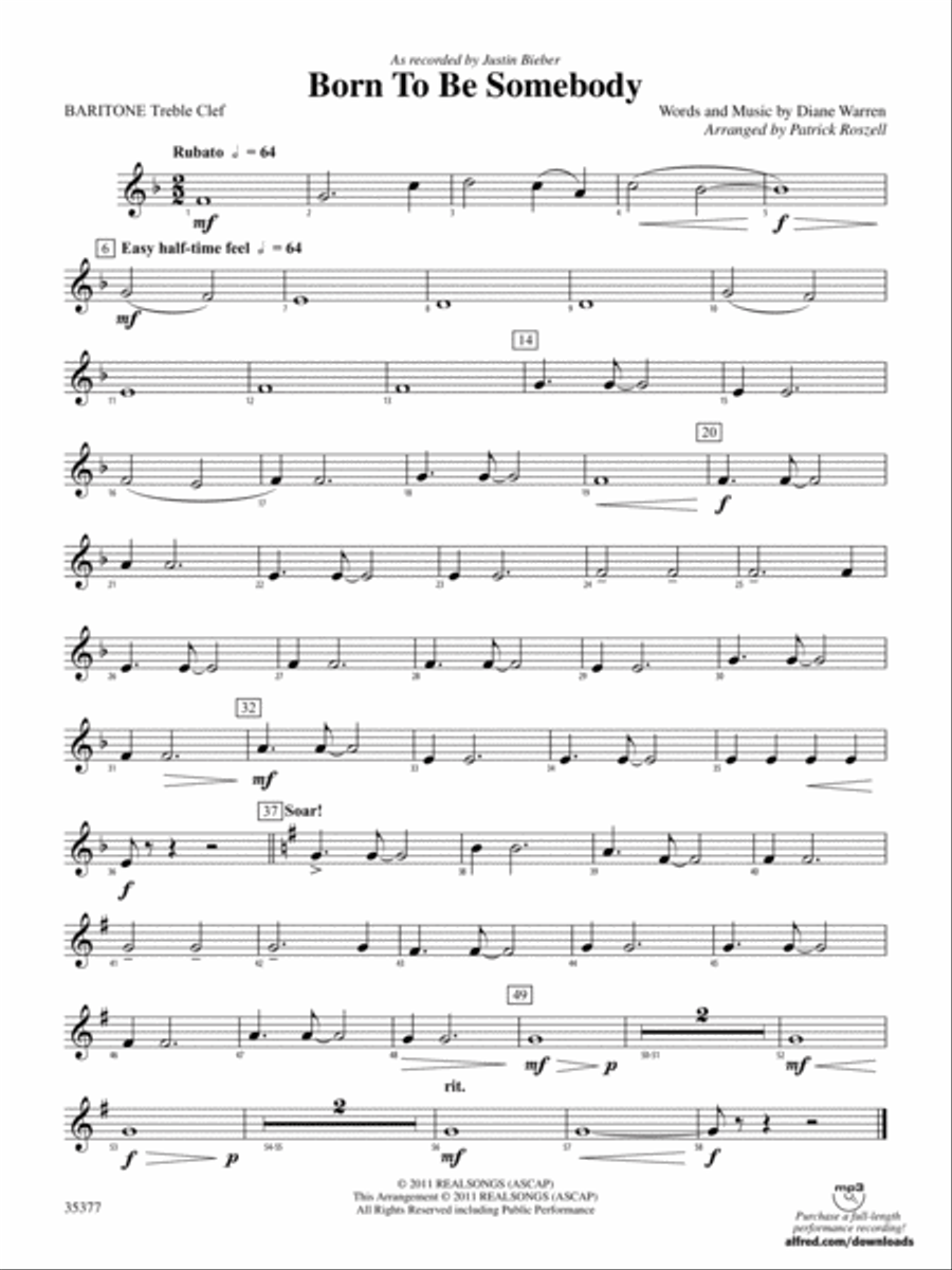 Born to be Somebody: Baritone T.C. Concert Band scores gallery preview page 1
