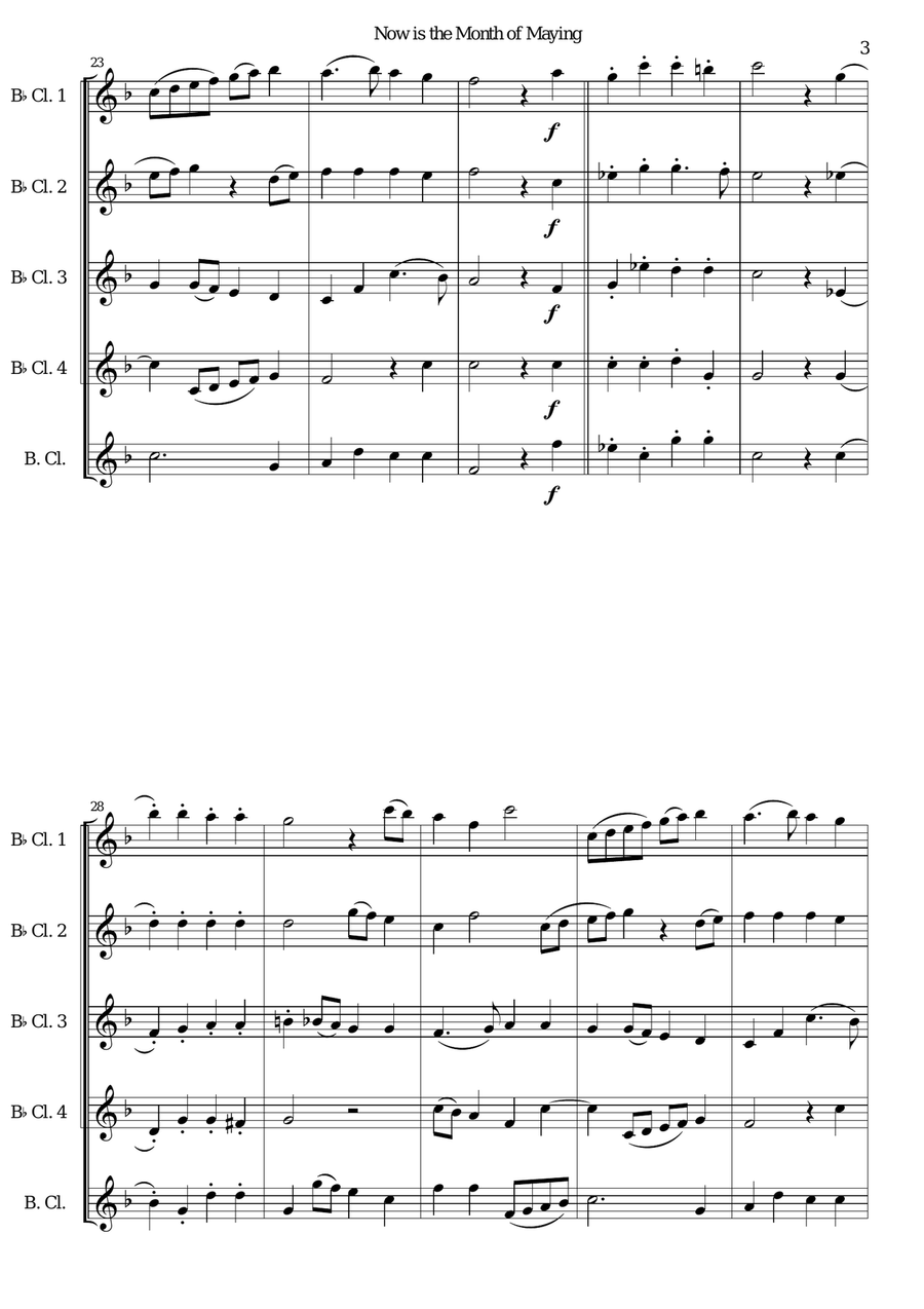 Now is the Month of Maying with variations for clarinet quintet (4 B flats, 1 Bass) Clarinet Quintet scores gallery preview page 3