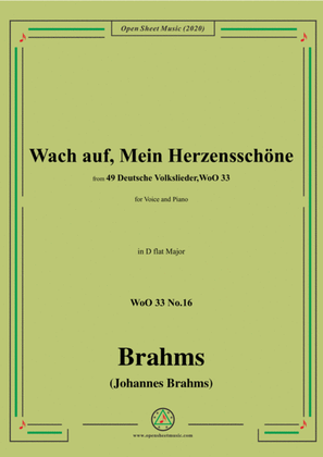 Book cover for Brahms-Wach auf,Mein Herzensschöne,WoO 33 No.16,in D flat Major,for Voice&Piano