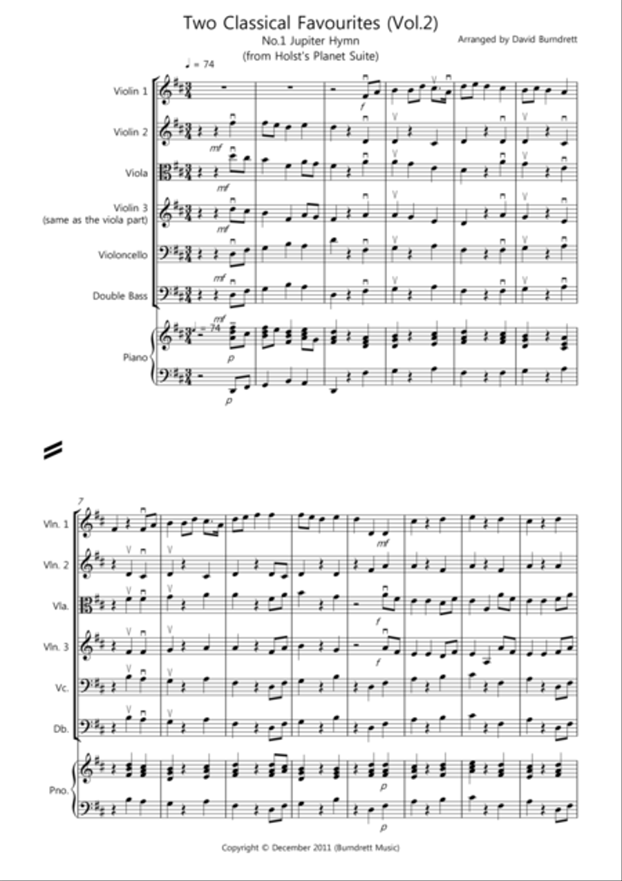 2 Classical Favourites for String Orchestra (volume two) String Quartet scores gallery preview page 1