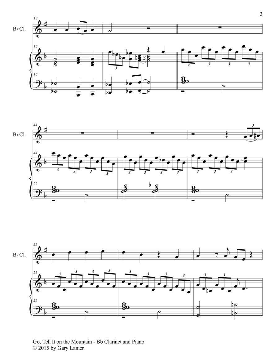 GO, TELL IT ON THE MOUNTAIN (Duet – Bb Clarinet and Piano/Score and Parts) Woodwind Duet scores gallery preview page 4