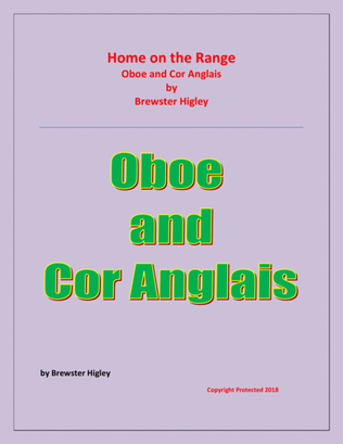 Home on the Range - Brewster Higley - For Oboe and Cor Anglais - Easy level