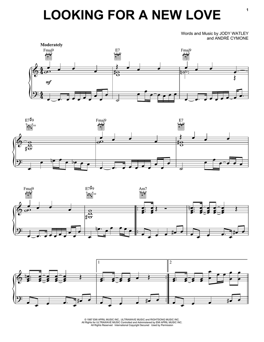 Looking For A New Love Looking For A New Love Piano, Vocal, Guitar scores gallery preview page 1