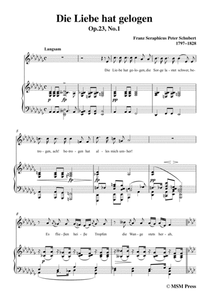 Schubert-Die Liebe hat gelogen,in a flat minor,Op.23,No.1,for Voice and Piano image number null