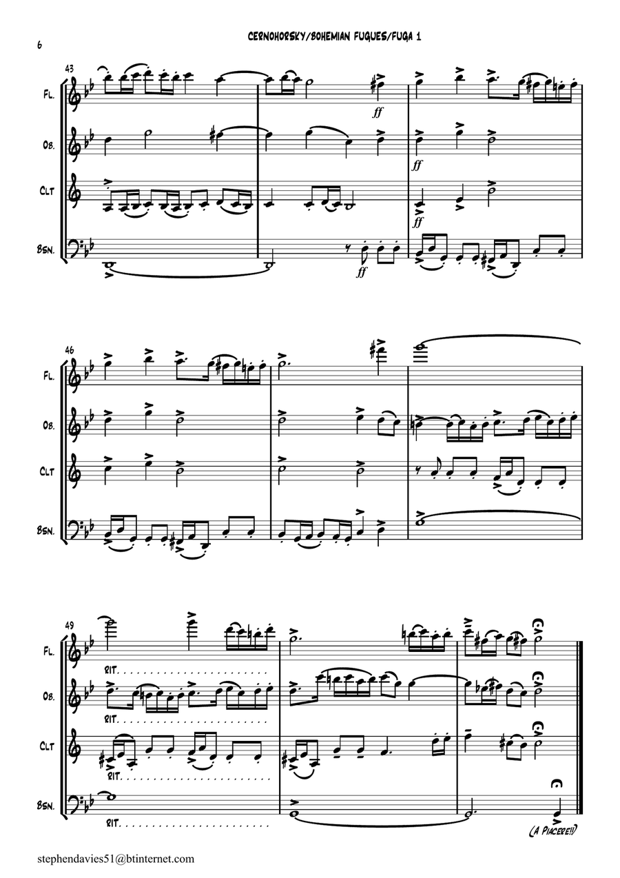 Bohemian Fugues based on the music of Cernohorsky for Wind Quartet arr.Stephen Davies image number null