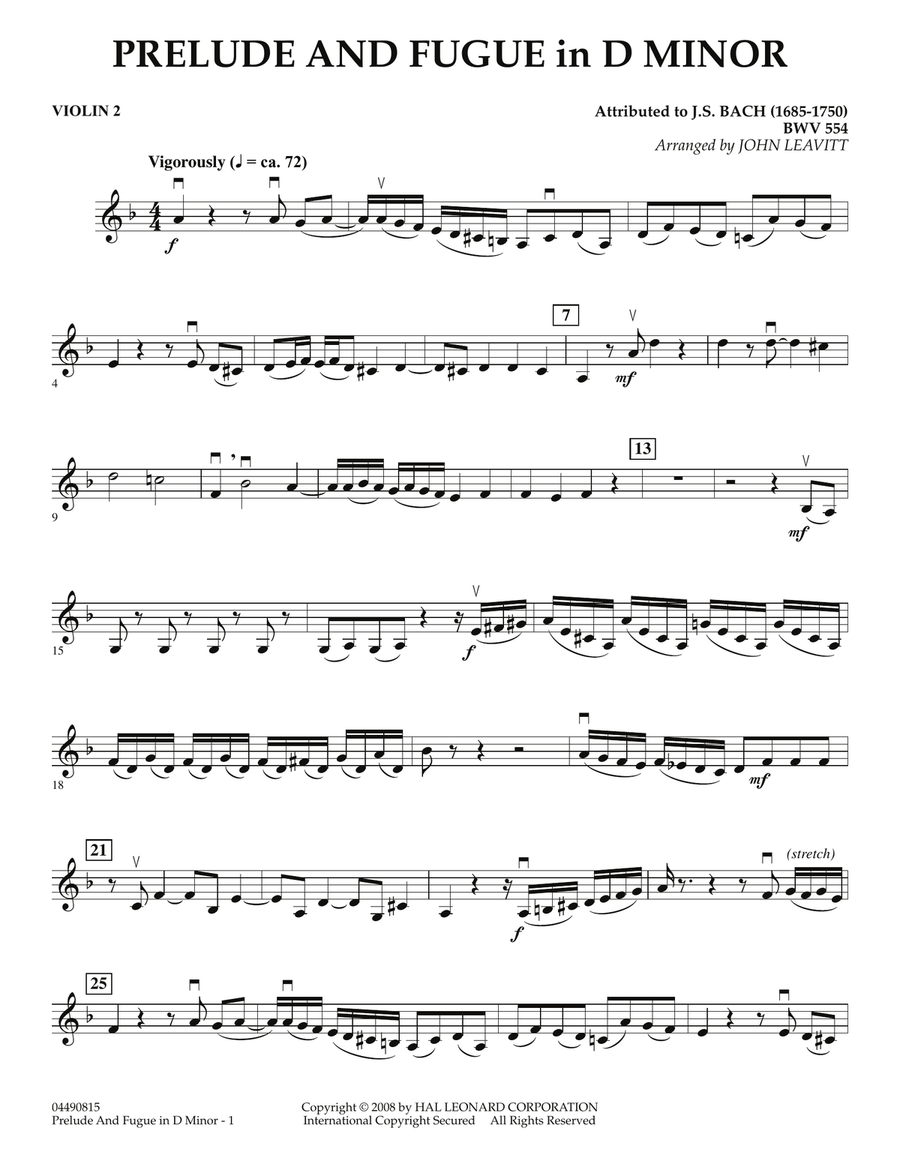 Prelude and Fugue in D Minor - Violin 2 Orchestra scores gallery preview page 1
