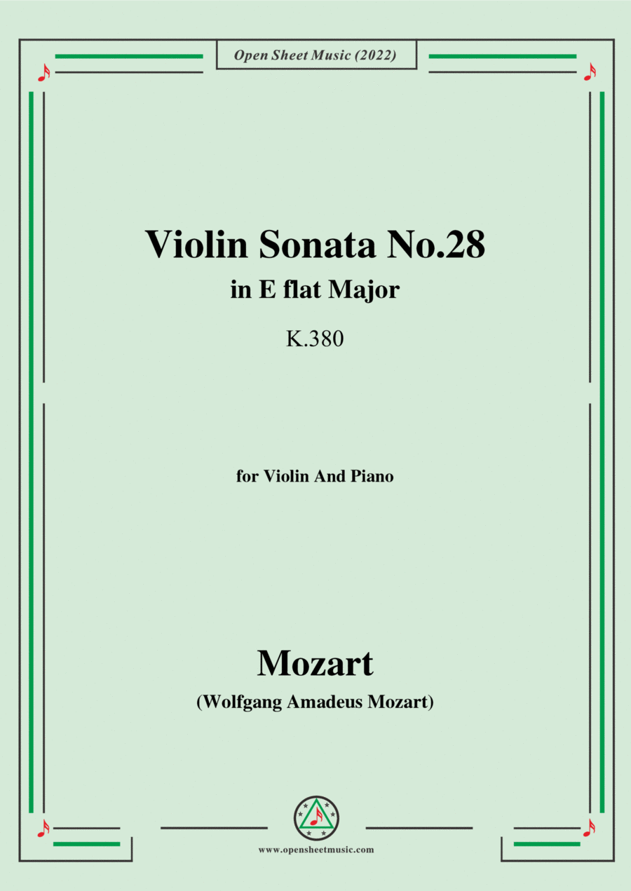 Mozart-Violin Sonata No.28,in E flat Major,K.380,for Violin&Piano Violin Solo scores gallery preview page 1