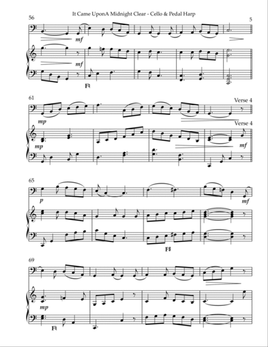 It Came Upon A Midnight Clear, Duet for Cello & Pedal Harp String Duet scores gallery preview page 5