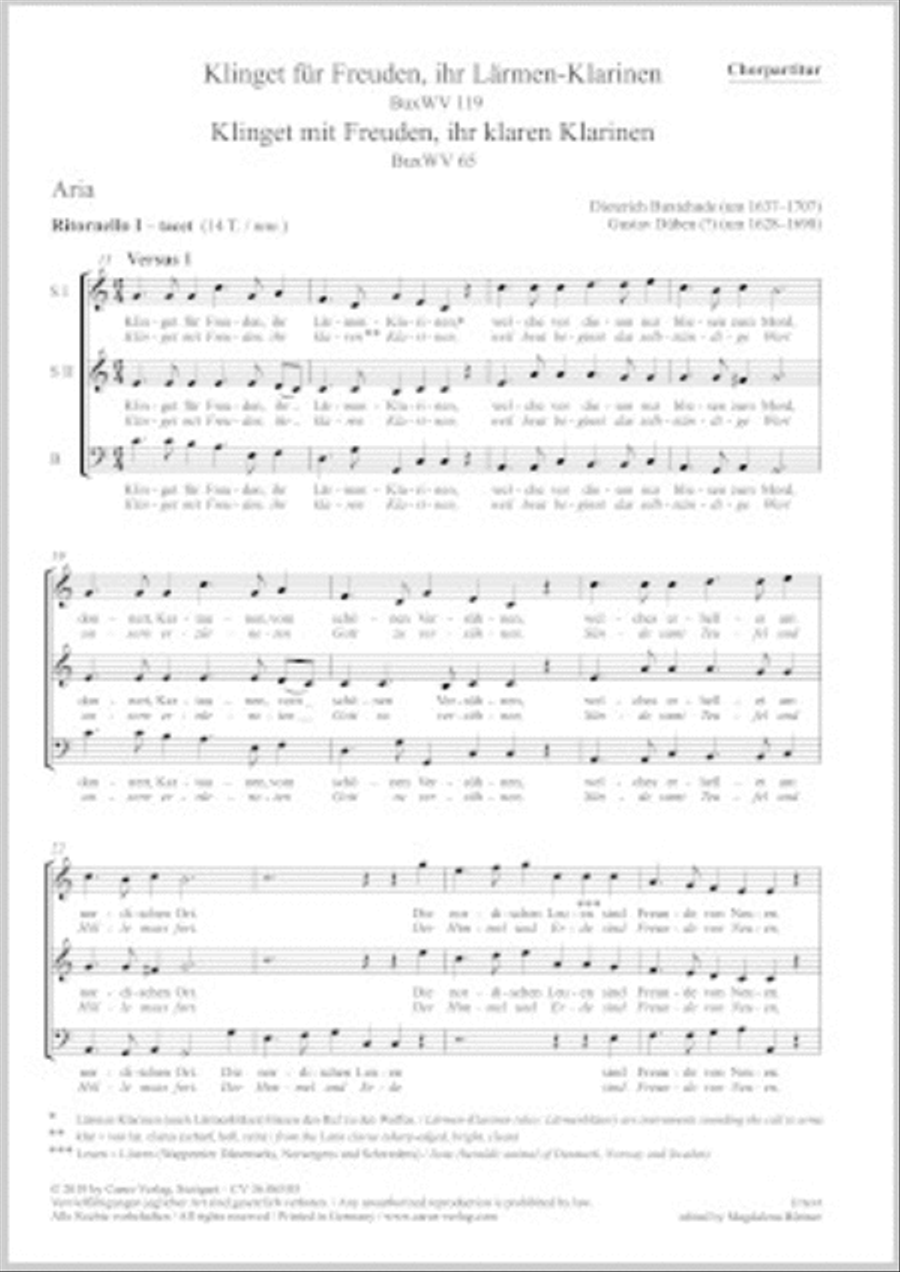 Klinget fur Freuden, ihr Larmen-Klarinen BuxWV 119 / Klinget mit Freuden, ihr klaren Klarinen BuxWV 65 Choir scores gallery preview page 1