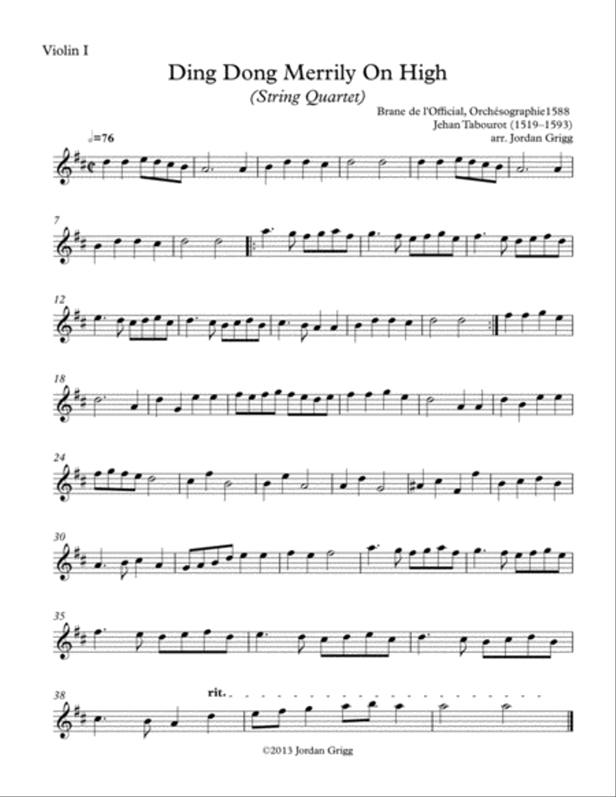 Ding Dong Merrily On High (String Quartet) - Score and parts String Quartet scores gallery preview page 3