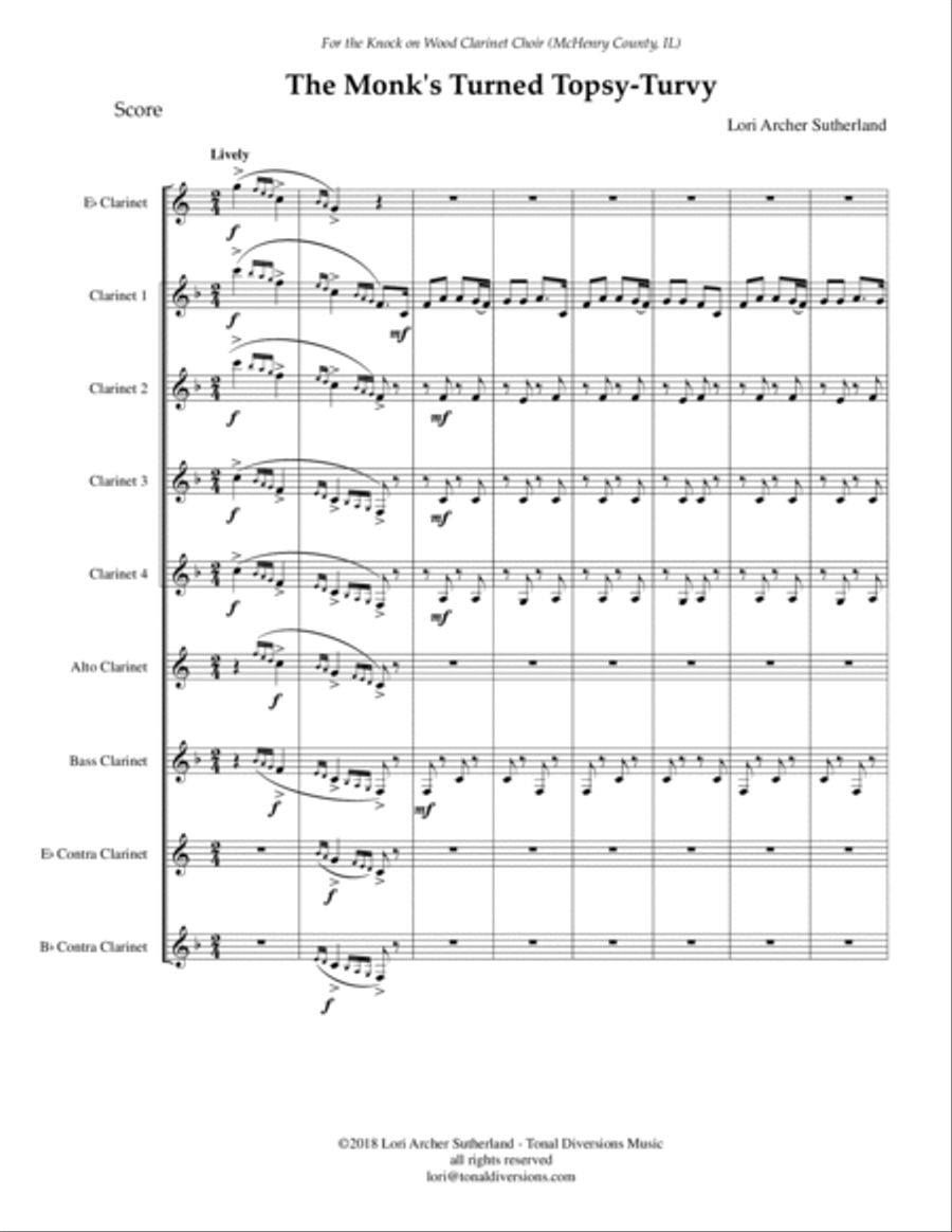 The Monk's Turned Topsy-Turvy Clarinet Choir scores gallery preview page 2