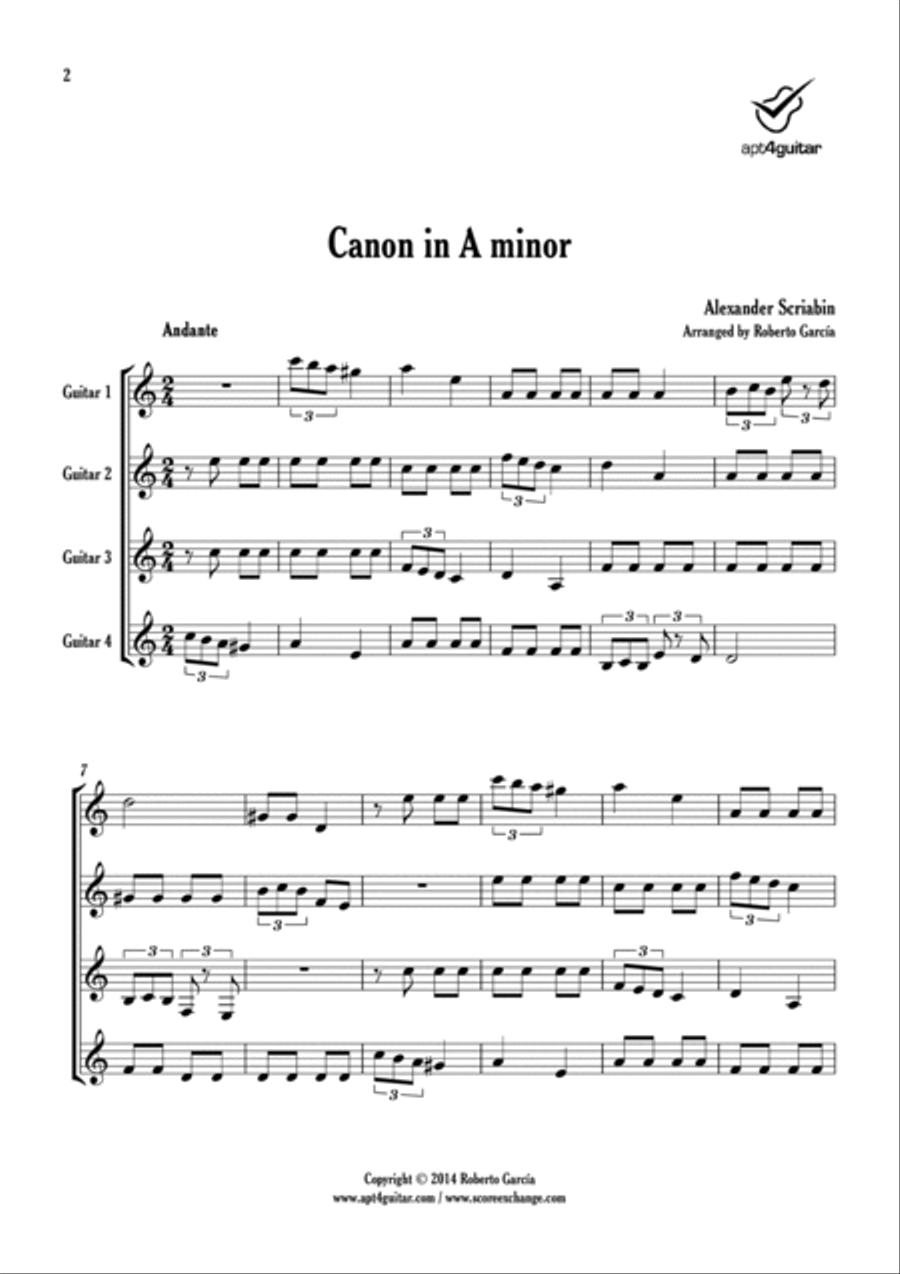Canon in A minor Canon in A minor Guitar Ensemble scores gallery preview page 2