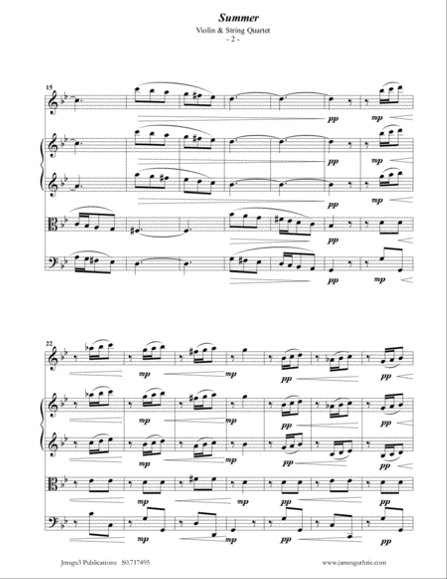 Vivaldi: Summer from the Four Seasons for Violin & String Quartet String Quartet scores gallery preview page 2