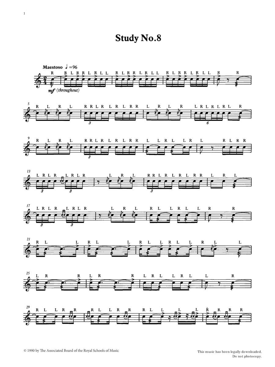 Study No.8 from Graded Music for Snare Drum, Book IV Percussion scores gallery preview page 1