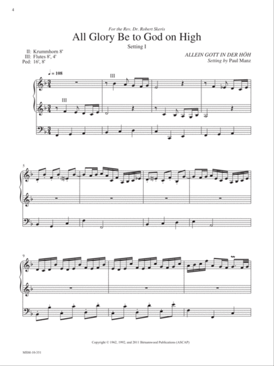 All Glory Be to God on High (Setting I) Organ scores gallery preview page 1
