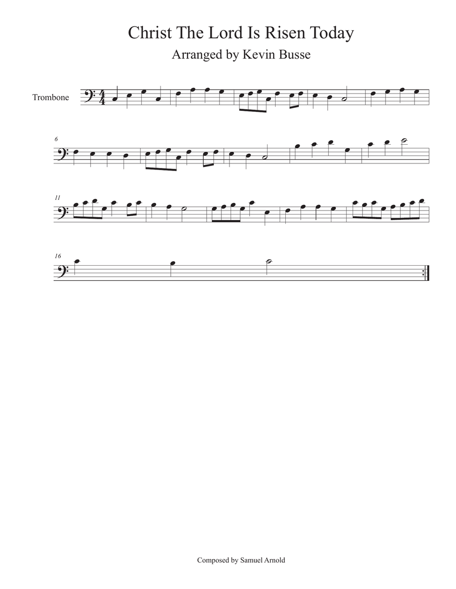 Christ! The Lord Is Risen Today (Easy key of C) - Trombone Trombone Solo scores gallery preview page 1