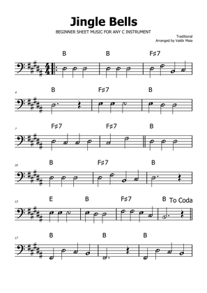 Jingle Bells - B Major (with note names)