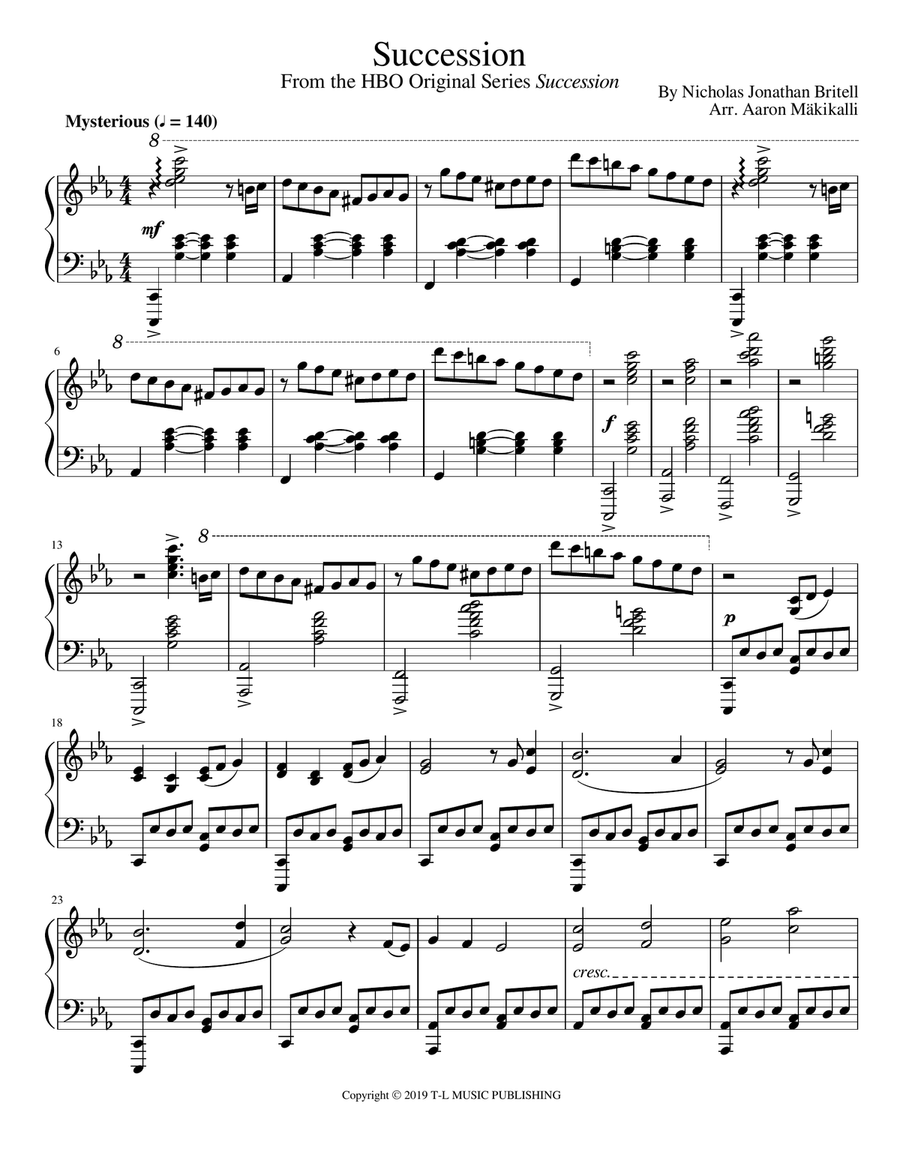 Succession Theme Succession Theme Piano Solo scores gallery preview page 1