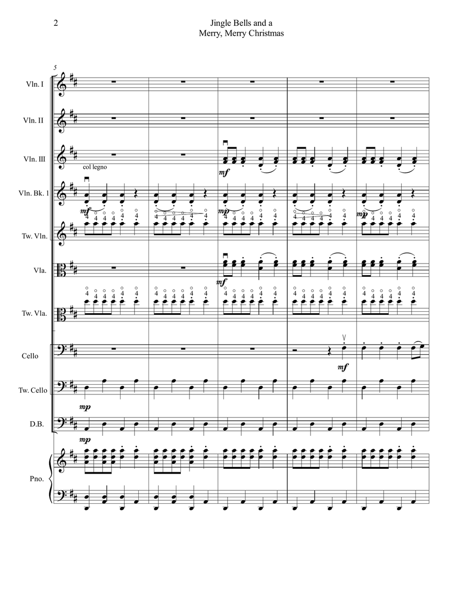 Jingle Bells and a Mer-ry, Mer-ry Christ-mas for Multi-Level String Orchestra String Orchestra scores gallery preview page 3