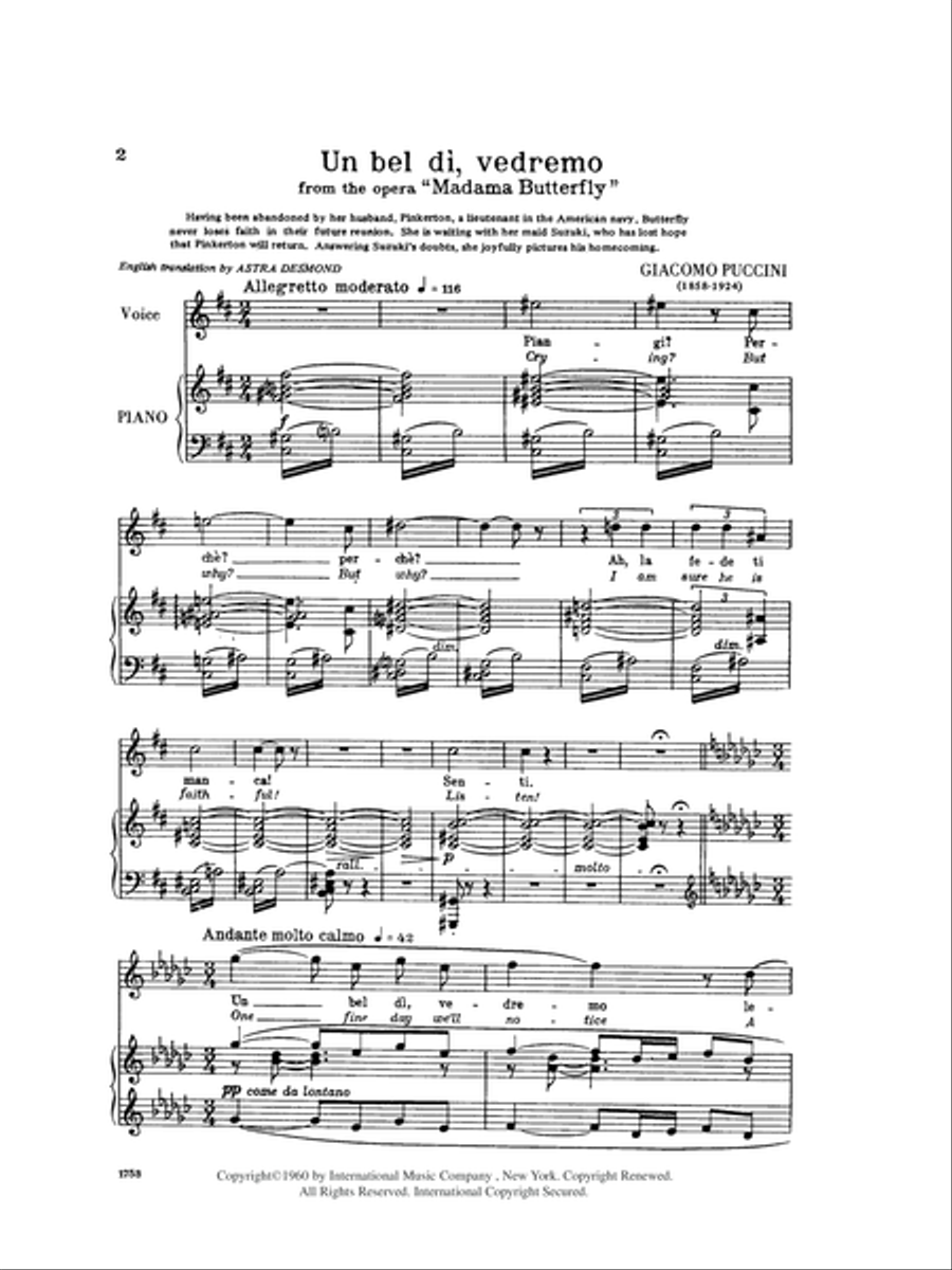 Un Bel Di Vedremo, From Madame Butterfly (I. & E.) (S.) Soprano Voice scores gallery preview page 2