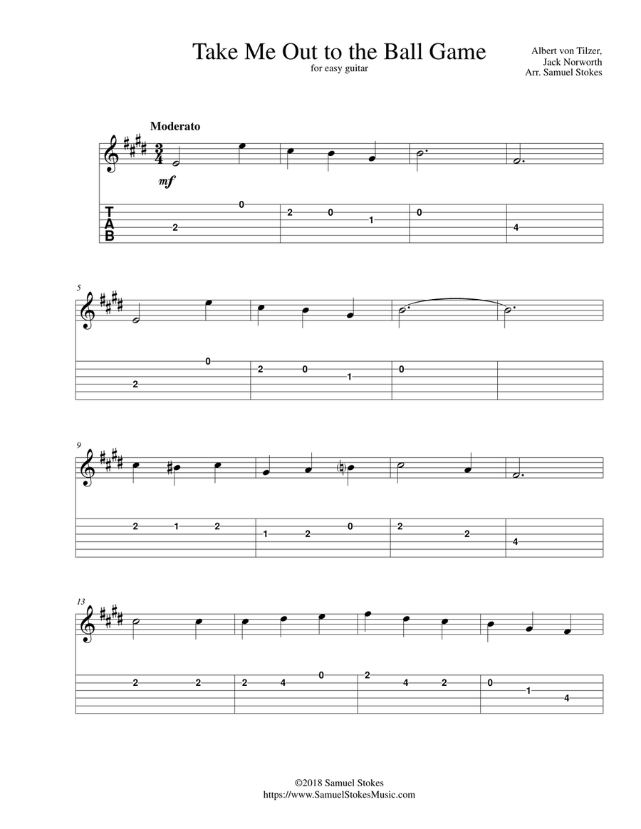 Take Me Out to the Ball Game - for easy guitar with TAB Acoustic Guitar scores gallery preview page 1