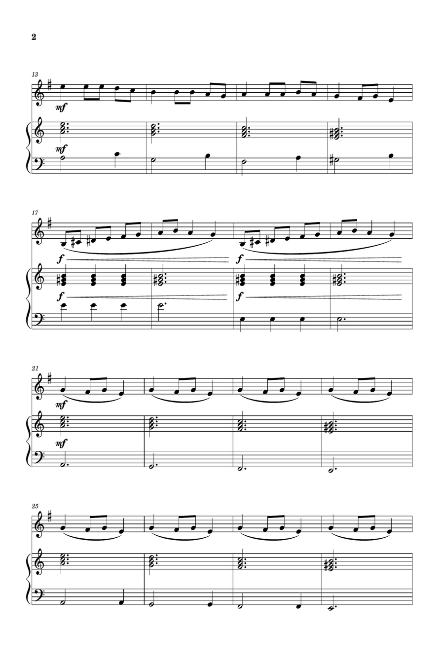 Carol of the Bells for French Horn and Piano (Very Easy - Beginner) in A minor Piano scores gallery preview page 2