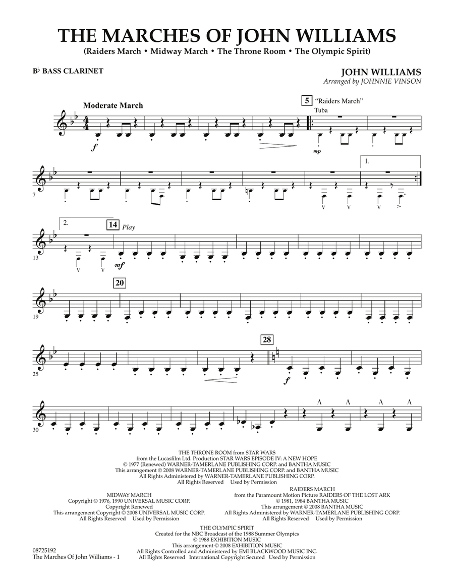 The Marches of John Williams - Bb Bass Clarinet Concert Band scores gallery preview page 1