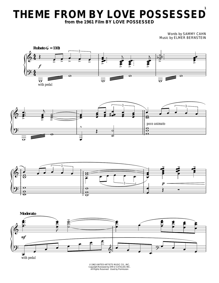 Theme from By Love Possessed Piano Solo scores gallery preview page 1