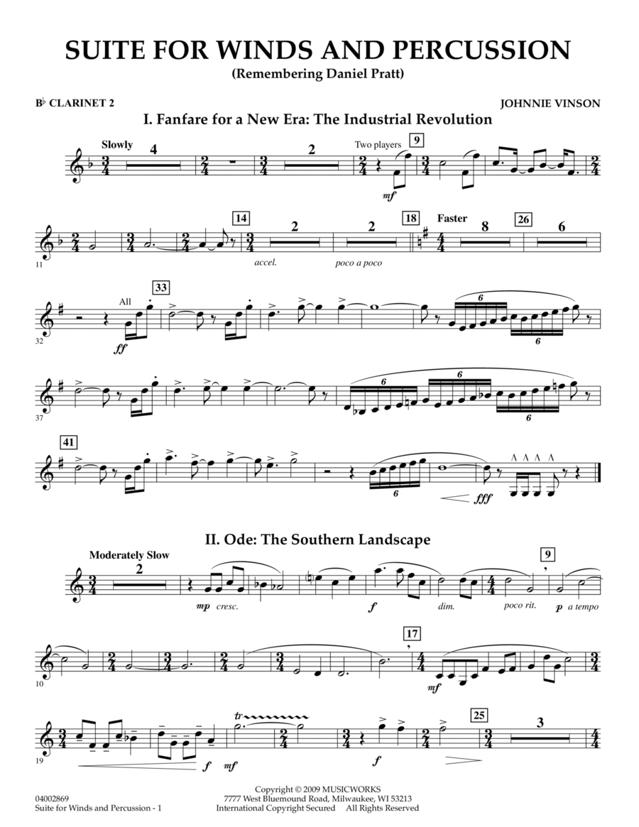 Suite for Winds and Percussion - Bb Clarinet 2 B-Flat Clarinet scores gallery preview page 1