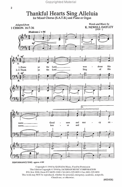 Thankful Hearts Sing Alleluia - SATB image number null