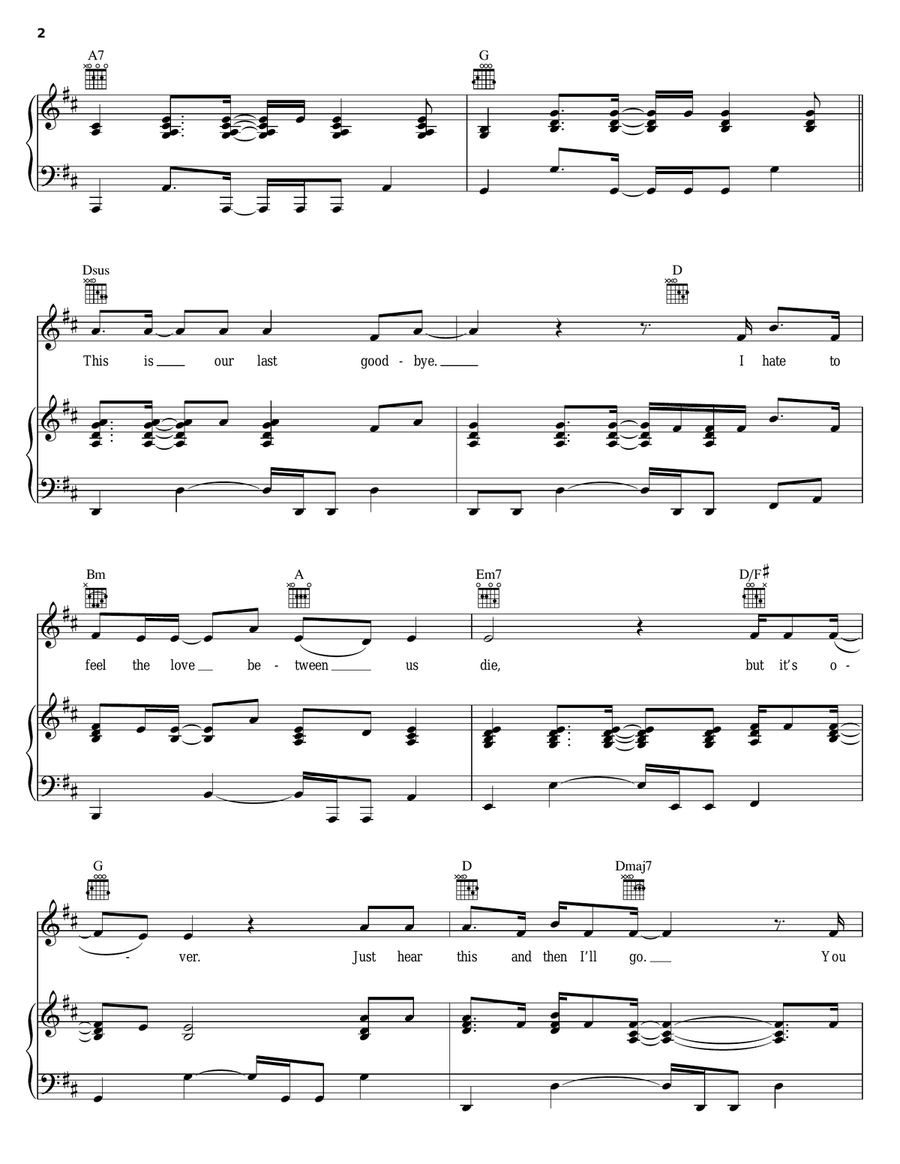 Last Goodbye Piano, Vocal, Guitar scores gallery preview page 2