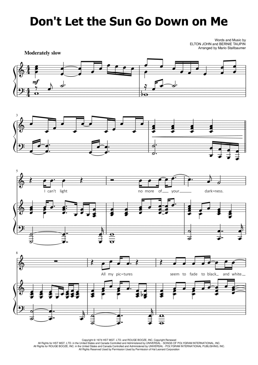 Don't Let The Sun Go Down On Me Voice scores gallery preview page 1